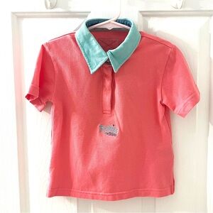Buddies by Shires Kids Pink Blue Cotton Pique Equestrian Polo Shirt size 3-4